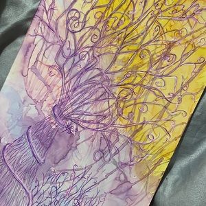 Unframed Original Alcohol Ink & Gel Pen Art Abstract Expressionism Tree